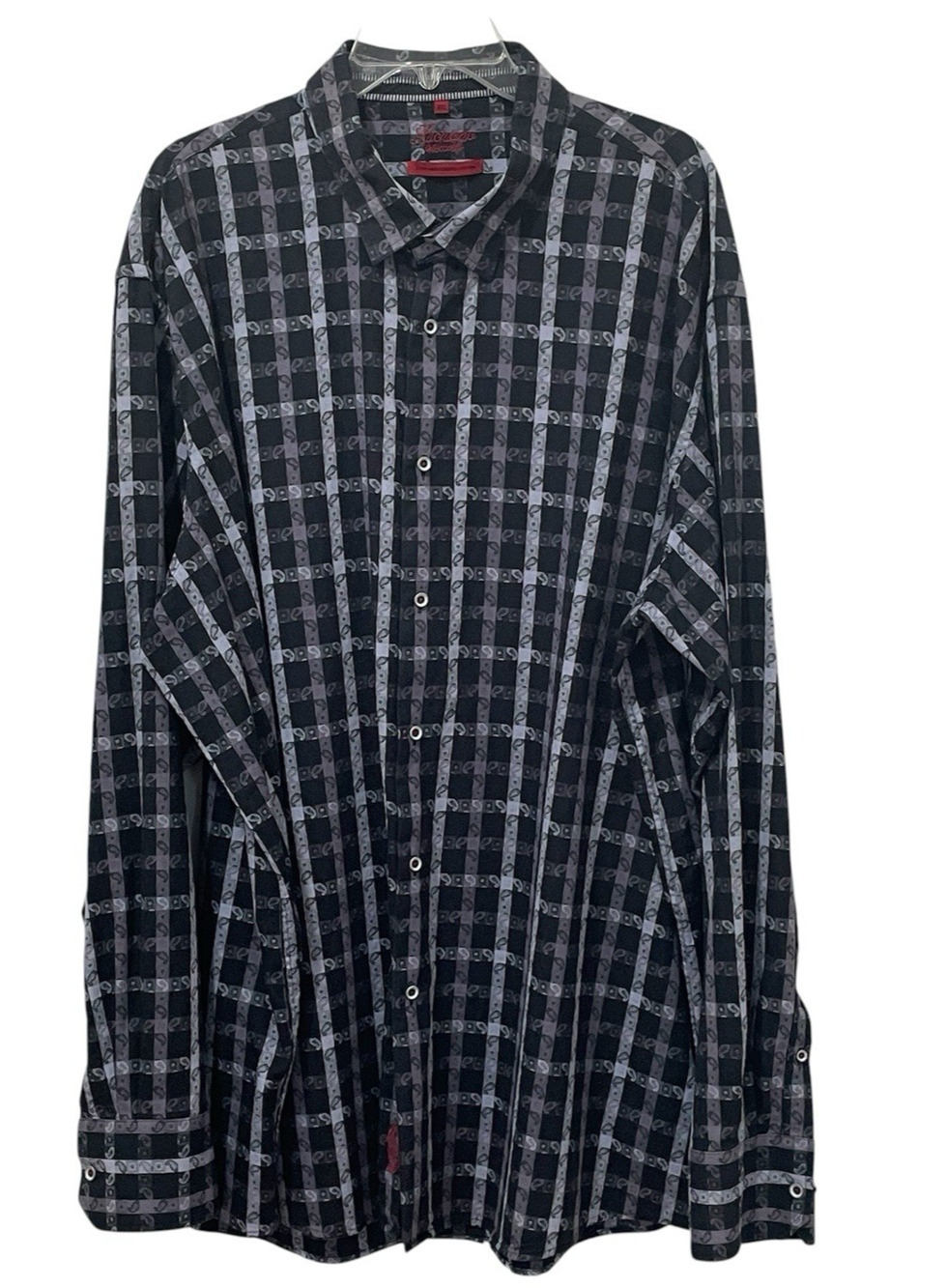 Luchiano Visconti 3XL Black Gray 2 Ply Mercerized Cotton Dress Shirt Long Sleeve